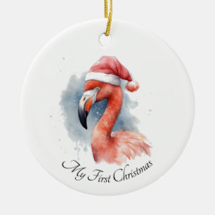 Ornamento De Cerâmica Flamingo de Natal, personalizável