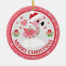 Flamingo de Natal Rosa e Vermelho de Inverno