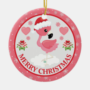 Ornamento De Cerâmica Flamingo de Natal Rosa e Vermelho de Inverno