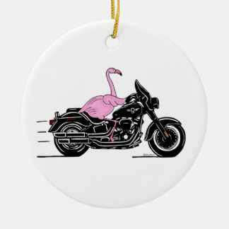 Ornamento De Cerâmica Flamingo Dirigindo Uma Moto