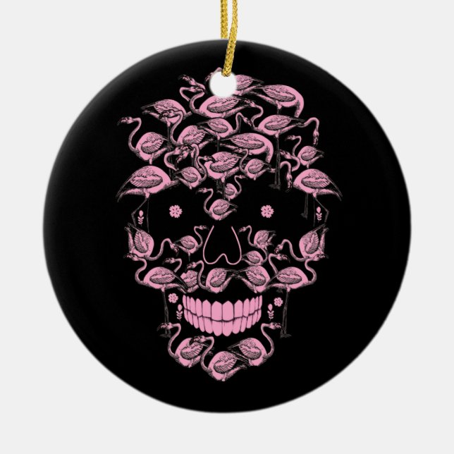 Ornamento De Cerâmica Flamingo Flamingo Pink Skulls Flamingo Lover Hallo (Frente)