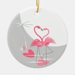 Ornamento De Cerâmica Flamingo Love Large Moon Round