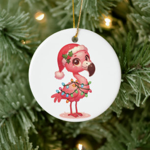Ornamento De Cerâmica Flamingo Merry Natal Animais de inverno Flamingos