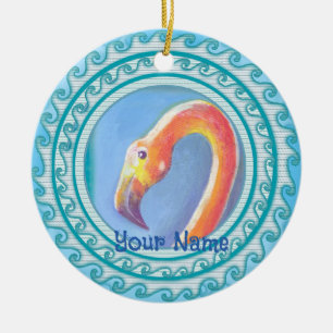 Ornamento De Cerâmica Flamingo Ondulado