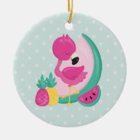 Flamingo rosa com Frutas tropicais nas Bolinhas