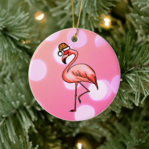 Ornamento De Cerâmica Flamingo Rosa Natal Tropical Festivo