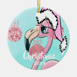 Ornamento De Cerâmica Flamingo Santa Hat Blue Rosa Girassol