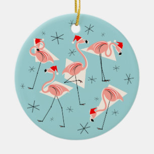 Ornamento De Cerâmica Flamingo Santas Rota azul