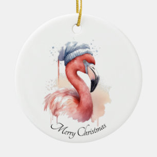 Ornamento De Cerâmica Flamingo Snowbird do Papai Noel, personalizado