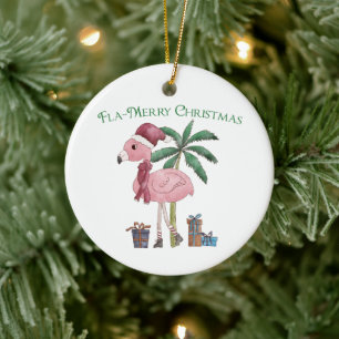 Ornamento De Cerâmica Flamingo Tropical de Natal Rosa