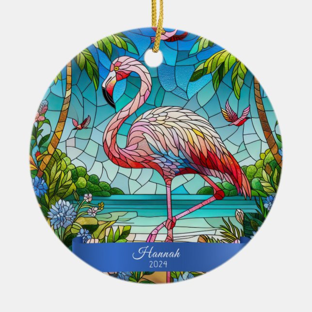 Ornamento De Cerâmica Flamingo Vidro Apanhado Parede Tropical Personaliz (Frente)