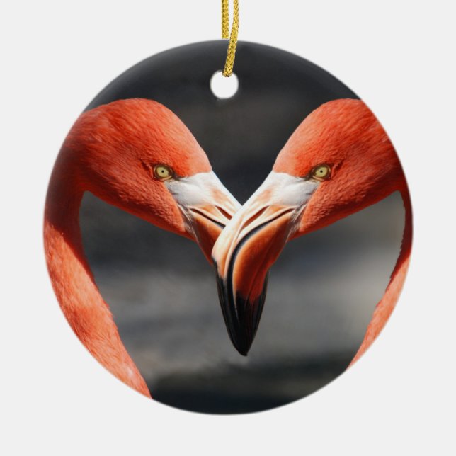 Ornamento De Cerâmica Flamingoes no Amor (Frente)