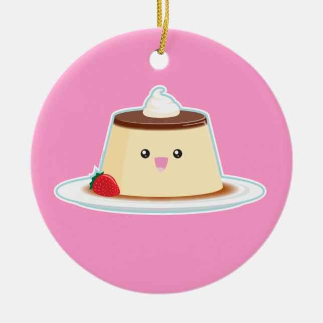 Ornamento De Cerâmica Flan feliz (Frente)