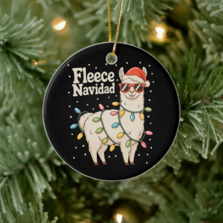 Ornamento De Cerâmica Fleece Navidad Christmas Llama Xmas Lights
