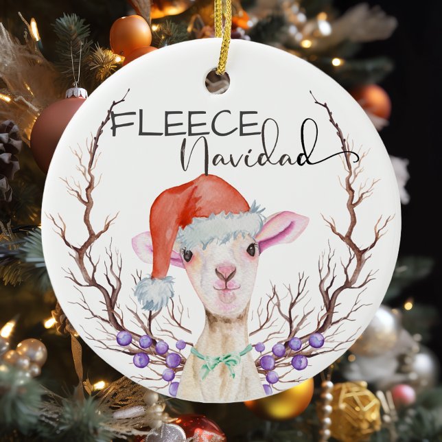 Ornamento De Cerâmica Fleece Navidad Cute Lamb Natal (Criador carregado)
