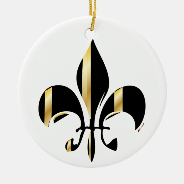 Ornamento De Cerâmica Fleur de Lis/Black + gold (Frente)