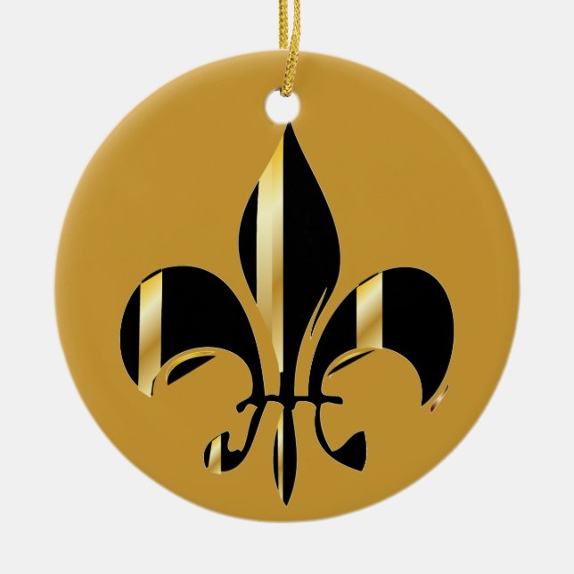 Ornamento De Cerâmica Fleur de Lis/Black + gold (Frente)