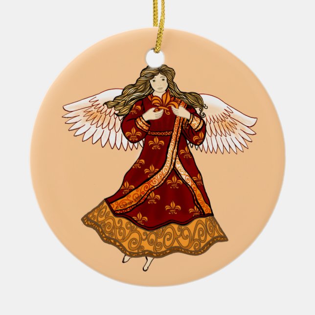 Ornamento De Cerâmica Fleur de lis Christian Angel (Frente)