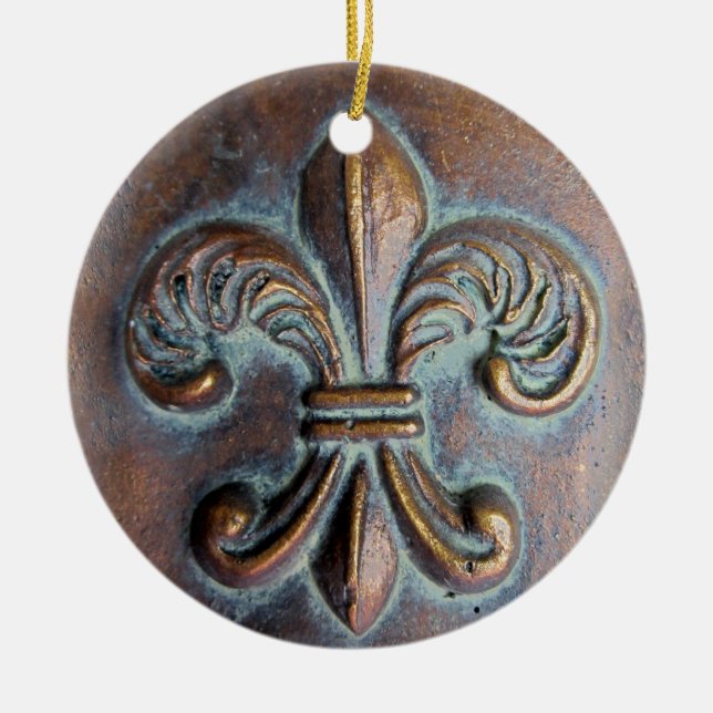 Ornamento De Cerâmica Fleur De Lis, Impresso Em Cobre Com Idade (Frente)