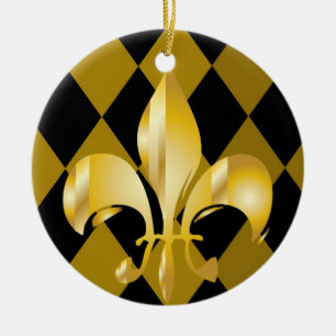 Ornamento De Cerâmica Fleur de Lis/preta + dourada