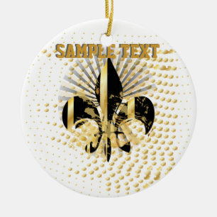 Ornamento De Cerâmica Fleur de Lis/preta + dourada