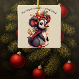Ornamento De Cerâmica Flipping Flapping Merry Christmas Penguin Quirky 