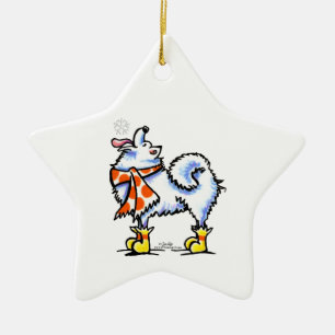 Ornamento De Cerâmica Floco de neve americano do cão Eskimo do Samoyed