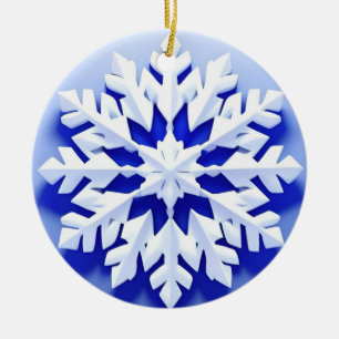 Ornamento De Cerâmica Floco de Neve Azul Detalhado