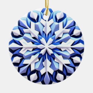 Ornamento De Cerâmica Floco de Neve Azul Detalhado