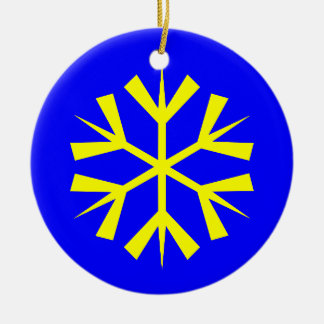 Ornamento De Cerâmica Floco de Neve Azul e Amarelo