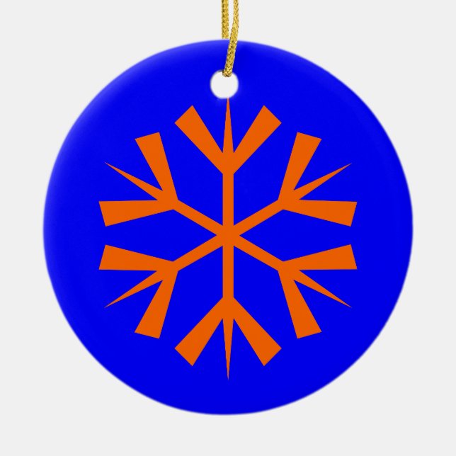Ornamento De Cerâmica Floco de Neve Azul e Laranja (Frente)