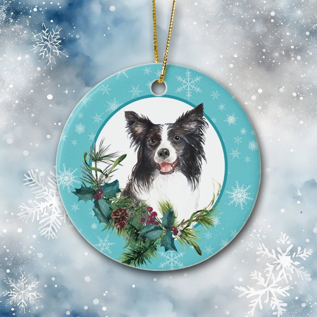 Ornamento De Cerâmica Floco de Neve Azul Evergreen - Collie (Criador carregado)