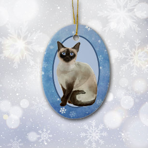 Ornamento De Cerâmica Floco de neve azul Gato siamês Natal