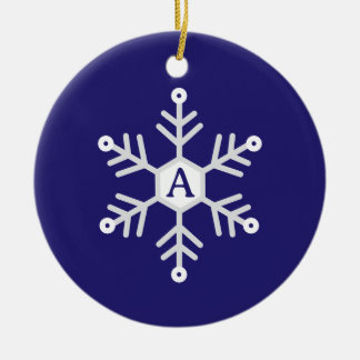 Ornamento De Cerâmica Floco de Neve Branco e Prata Natal Inicial Azul