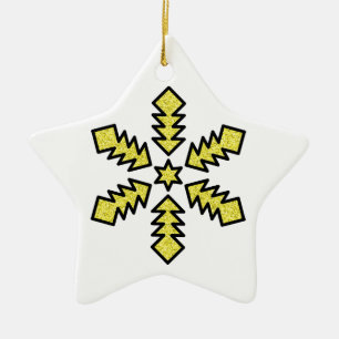 Ornamento De Cerâmica Floco de Neve Brilhante - Estrela Amarela