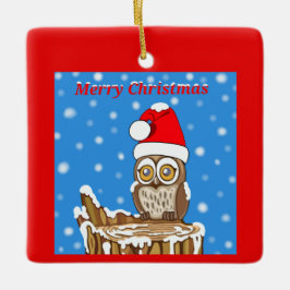 Ornamento De Cerâmica Floco de neve, coruja no Natal