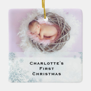 Ornamento De Cerâmica Floco de Neve de Cristal Primeiro Natal Bebê Foto