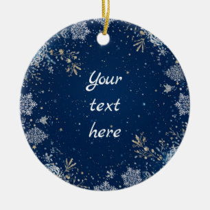 Ornamento De Cerâmica Floco de Neve de Natal Azul e Branco