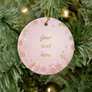 Ornamento De Cerâmica Floco de Neve de Natal Rosa Branco Dourado