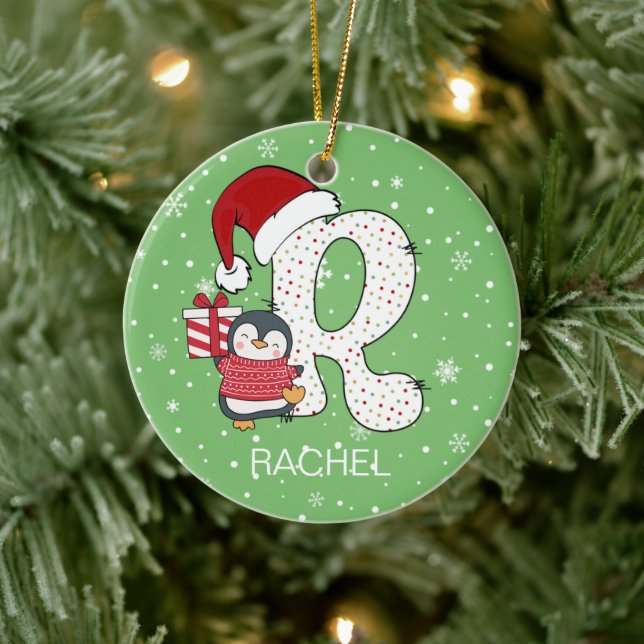 Ornamento De Cerâmica Floco de neve do alfabeto natalino R Santa Hat Pen (Árvore)