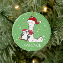 Floco de neve do Alphabet L Santa Hat Penguin