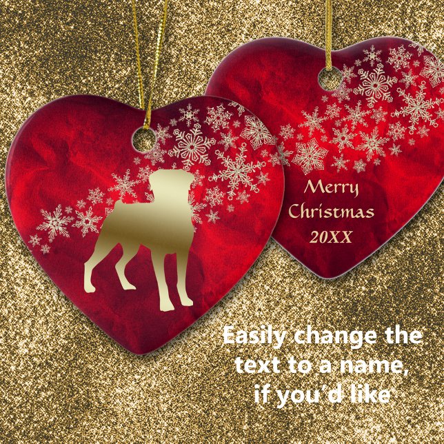 Ornamento De Cerâmica Floco de neve Dourado vermelho Rottweiler (Criador carregado)