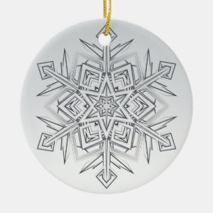 Ornamento De Cerâmica Floco de Neve Geométrico Moderno Cinza e Branco