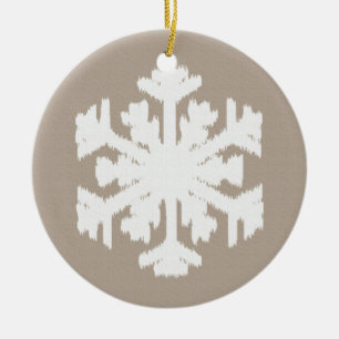 Ornamento De Cerâmica Floco de Neve Ikat - Bege taupe e branco
