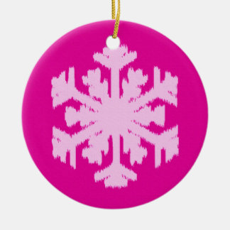 Ornamento De Cerâmica Floco de Neve Ikat - Fuchsia e rosa gelo