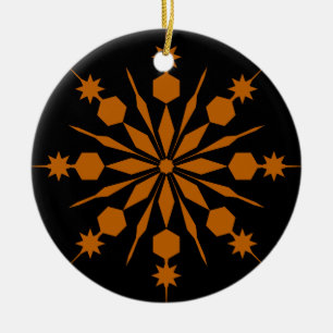 Ornamento De Cerâmica Floco de Neve Laranja em Fundo Preto
