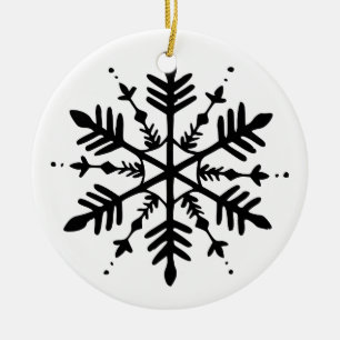 Ornamento De Cerâmica Floco de Neve Minimalista Preto e Branco