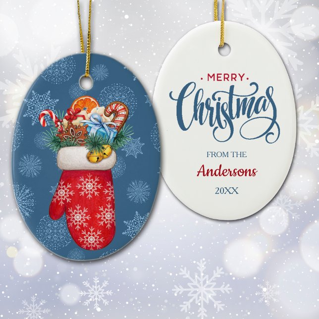 Ornamento De Cerâmica Floco de neve Mittens com Goodies de Natal (Criador carregado)