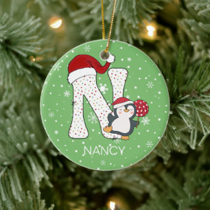 Ornamento De Cerâmica Floco de Neve Natal N Santa Hat Penguin