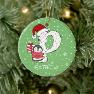 Ornamento De Cerâmica Floco de Neve Natal P Santa Hat Penguin